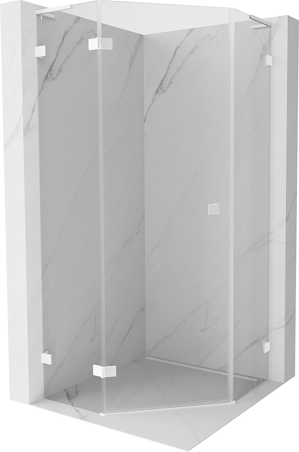 Mexen Lunar L cabină de duș pentagonală batantă stânga 80 x 80 cm, transparentă, albă - 831L-080L-080P-20-00-L